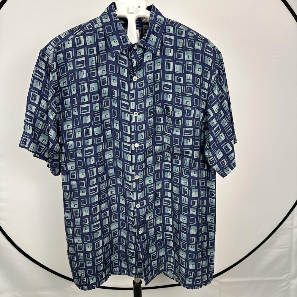 Robert Stock 100% Silk Short Sleeve Button Up Shirt Size Large